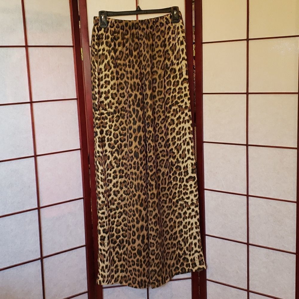 La Palapa Leopard Print Sheer Wide Leg Pants